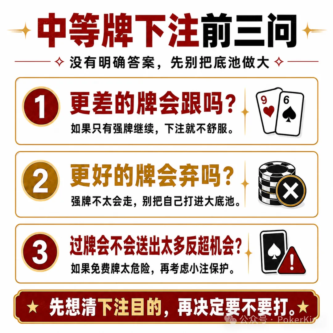 【扑克之星】中等牌力的困境：不是每手对子都值得下注，先问自己三个问题